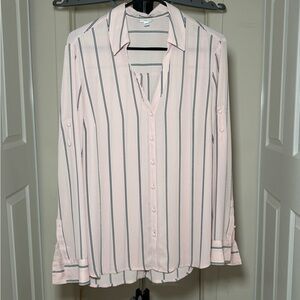Express Portofino Slim Striped Pink Blouse
